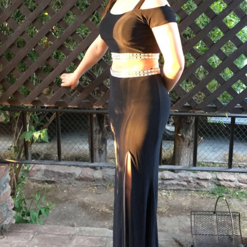 Black two piece prom dress